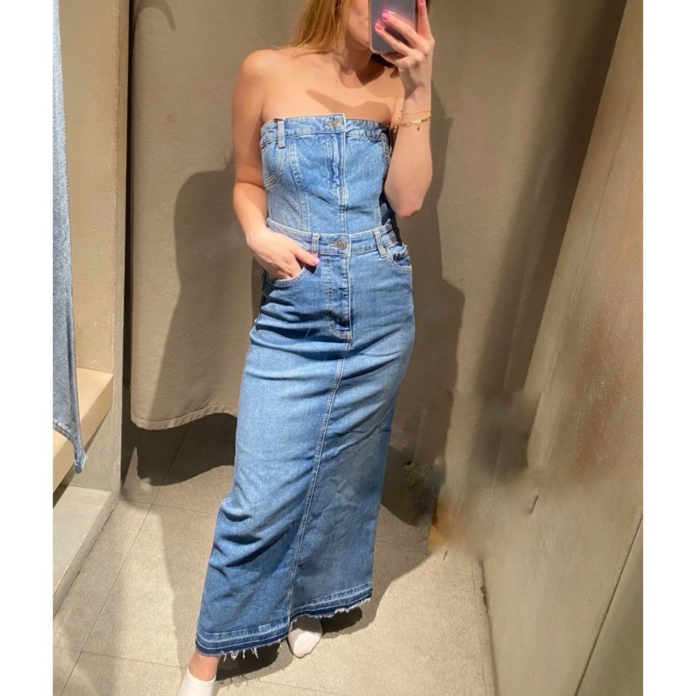 Zara denim bustier blue corset top BLOGGERS FAVORITE!!! size S NEW - Picture 5 of 11
